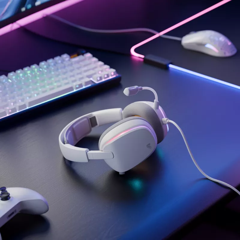 Glorious Gaming GHS Eternal RGB – Stereo RGB žaidimų ausinės, PC, PS5, PS4, Switch, baltos