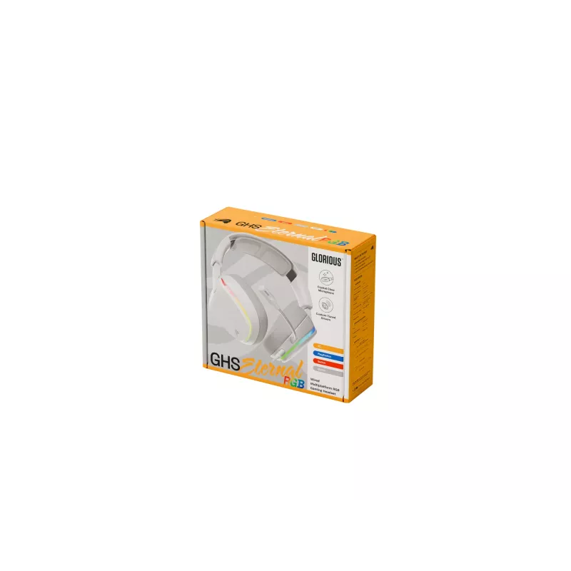 Glorious Gaming GHS Eternal RGB – Stereo RGB žaidimų ausinės, PC, PS5, PS4, Switch, baltos