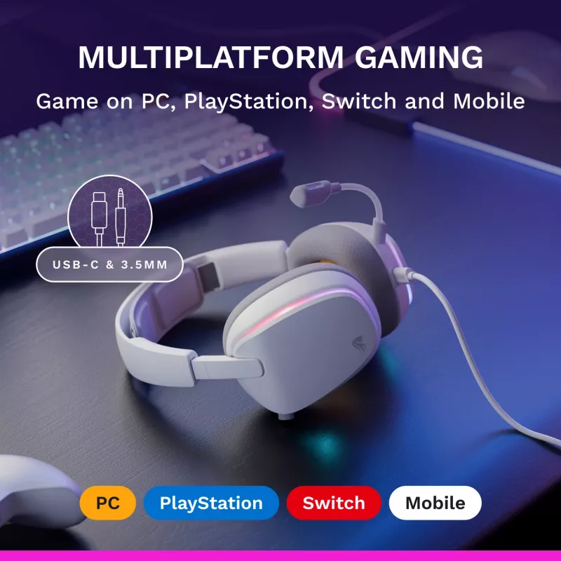 Glorious Gaming GHS Eternal RGB – Stereo RGB žaidimų ausinės, PC, PS5, PS4, Switch, baltos