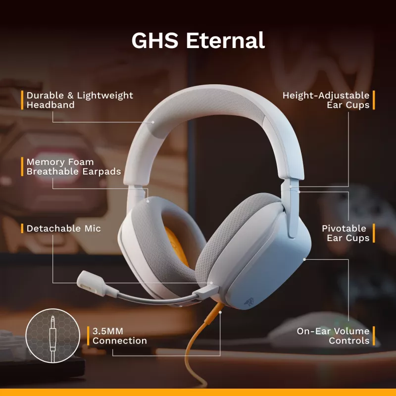 Glorious Gaming GHS Eternal – Stereo žaidimų ausinės, baltos