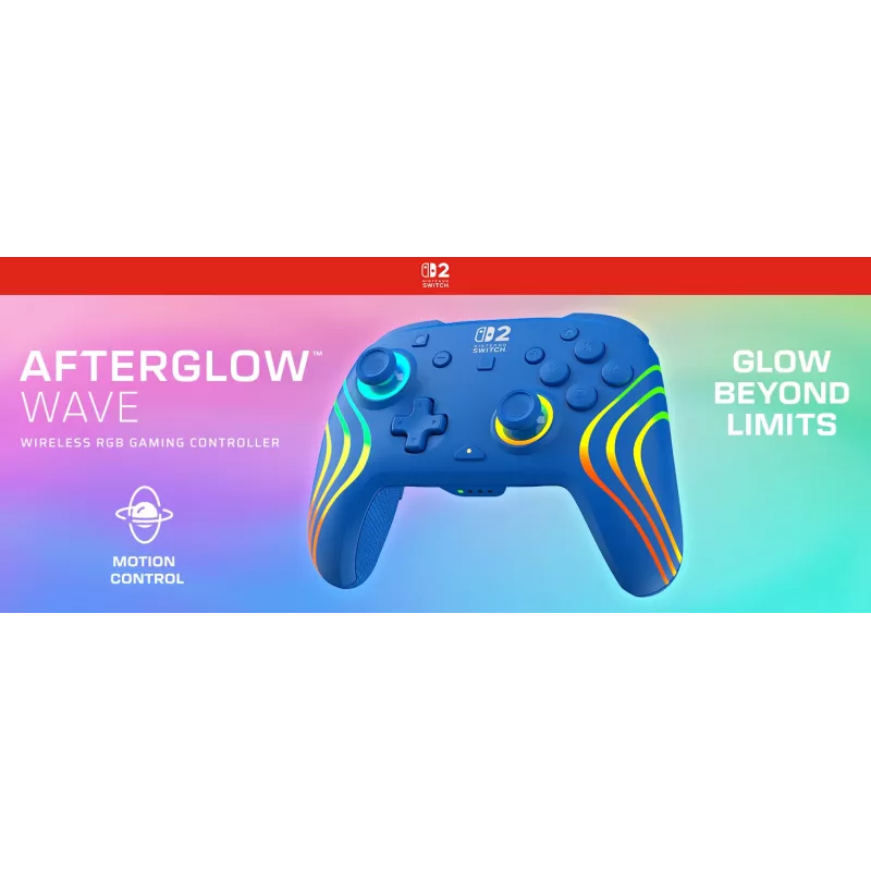 Belaidis ir laidinis žaidimų pultas Turtle Beach Afterglow Wave Blue, skirtas Nintendo Switch 2 – Bluetooth/USB-C, RGB, įmontuota 20 h baterija, 3 m laidas