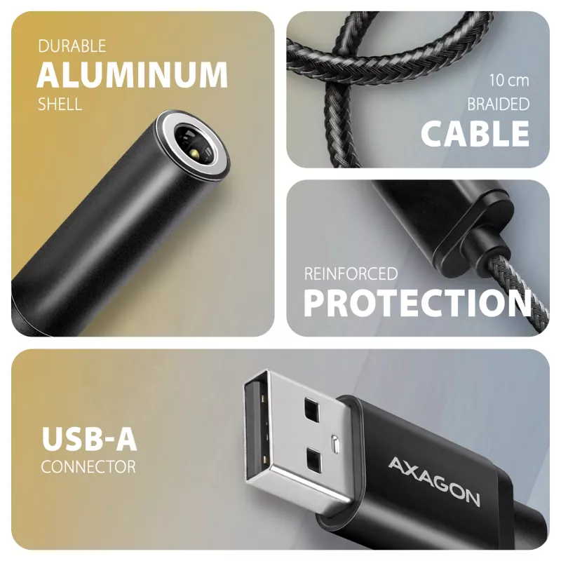 Axagon ADA-HA USB-A į 3,5 mm lizdą Hi-Res garso DAC adapteris, 384kHz/32bit, Stereo