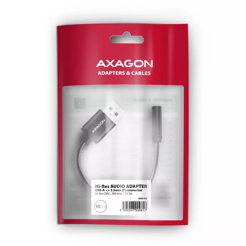 Axagon ADA-HA USB-A į 3,5 mm lizdą Hi-Res garso DAC adapteris, 384kHz/32bit, Stereo