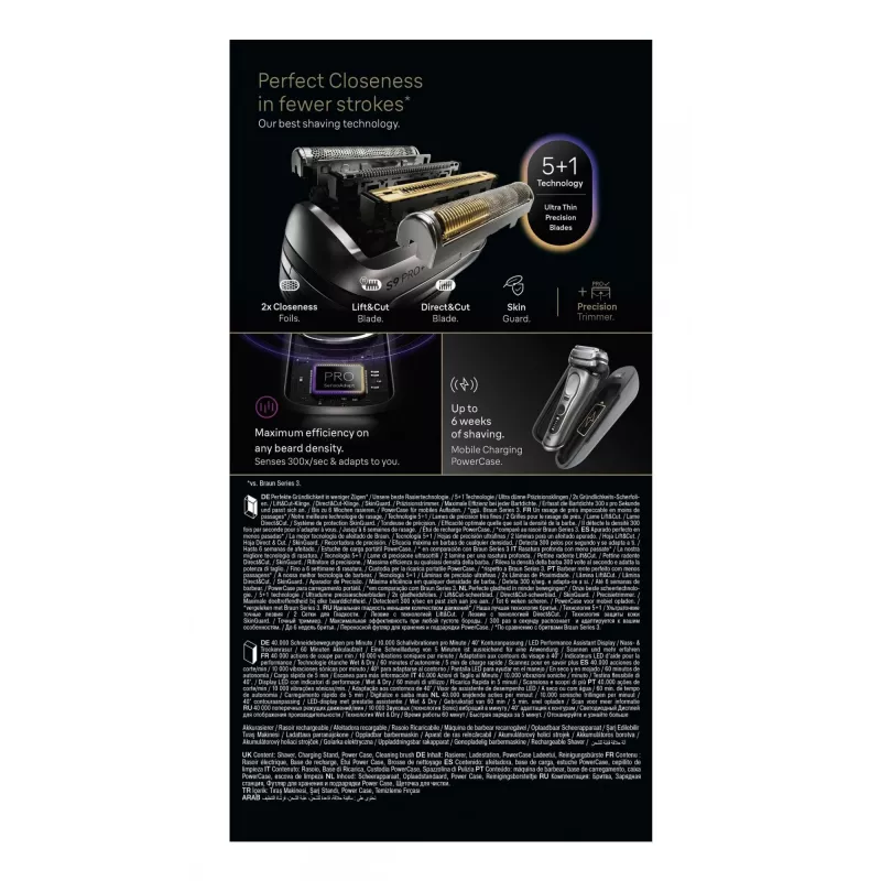 Foilinis skustuvas Braun Series 9 Pro+ 9625s – grafitas, 5 galvų, Li‑Ion akumuliatorius, trimeris, šlapias ir sausas