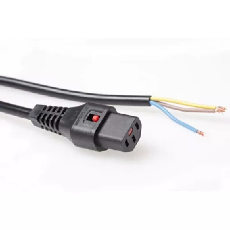 ACT maitinimo laidas su užrakinama C13 jungtimi, atviras galas, juodas, 2 m, PC1025, 230 V, 10 A