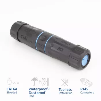 ACT ekranuotas CAT6A lauko IP68 RJ45 mova SD6522, Cat6A ekranuota eterneto tiesioginė mova