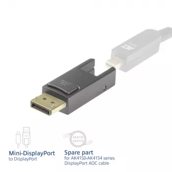 ACT keitiklis Mini DisplayPort į DisplayPort, skirtas aktyviems optiniams DisplayPort kabeliams su nuimama jungtimi