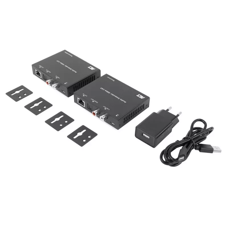 Garsinio signalo praplėtimo rinkinys ACT AC7710 – skaitmeninis/analoginis per Cat5e/Cat6 su DAC, TOSLINK I/O, iki 300 m, maitinamas per USB 5V