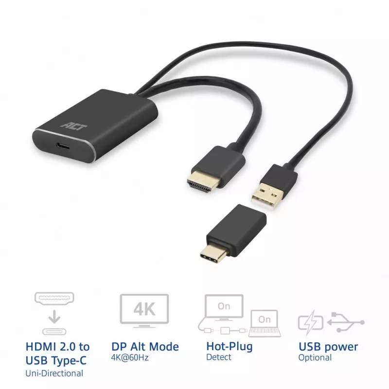 Adapteris ACT HDMI į USB Type-C moteriškas, 4K@60Hz, 0,25 m