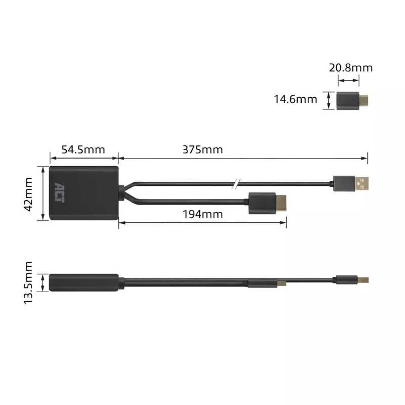 Adapteris ACT HDMI į USB Type-C moteriškas, 4K@60Hz, 0,25 m
