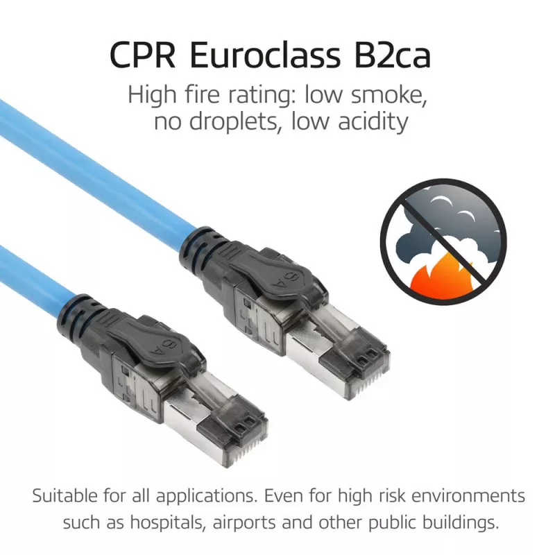 ACT Blue 60 m S/FTP CAT6A B2ca PoE++ 100W vientisas paruoštas montavimo kabelis, RJ45 vyriškas – vyriškas