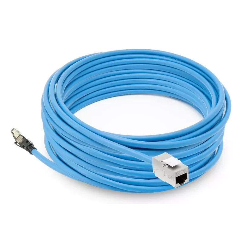 ACT Blue 25 m S/FTP CAT6A B2ca PoE++ 100W vientisas montažinis kabelis, RJ45 kištukas – lizdas