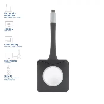 ACT Aero 4K Presenter Button, mygtuko rinkinys, juoda, 1 vnt., 3840 x 2160, Aero 4K belaidė pristatymo sistema, 0 - 40 °C