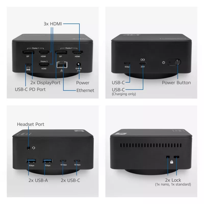 ACT universali USB-C dokų stotelė AC7148, 3x 4K monitoriams, DisplayLink, 135W