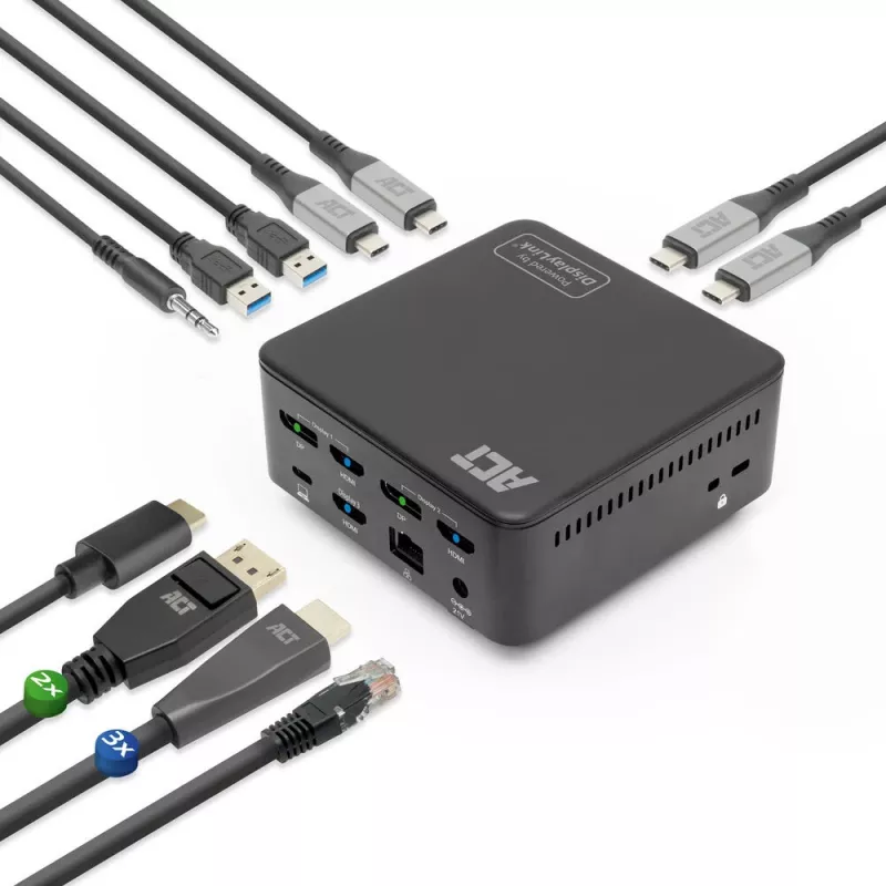 ACT universali USB-C dokų stotelė AC7148, 3x 4K monitoriams, DisplayLink, 135W