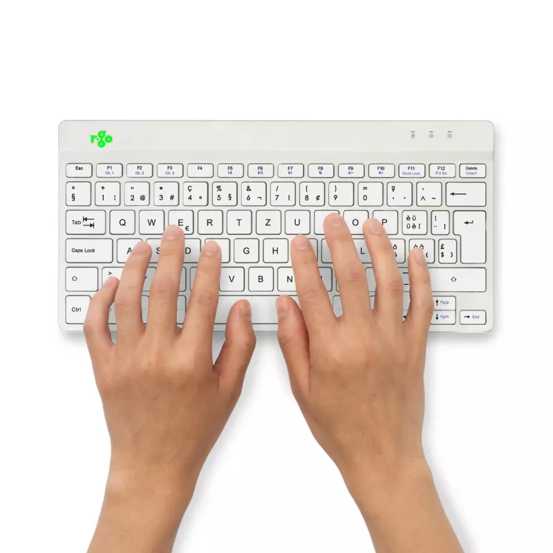 Ergonominė klaviatūra R-Go Compact Break, kompaktiška su pertraukų programine įranga, QWERTZ (CH), Bluetooth, balta