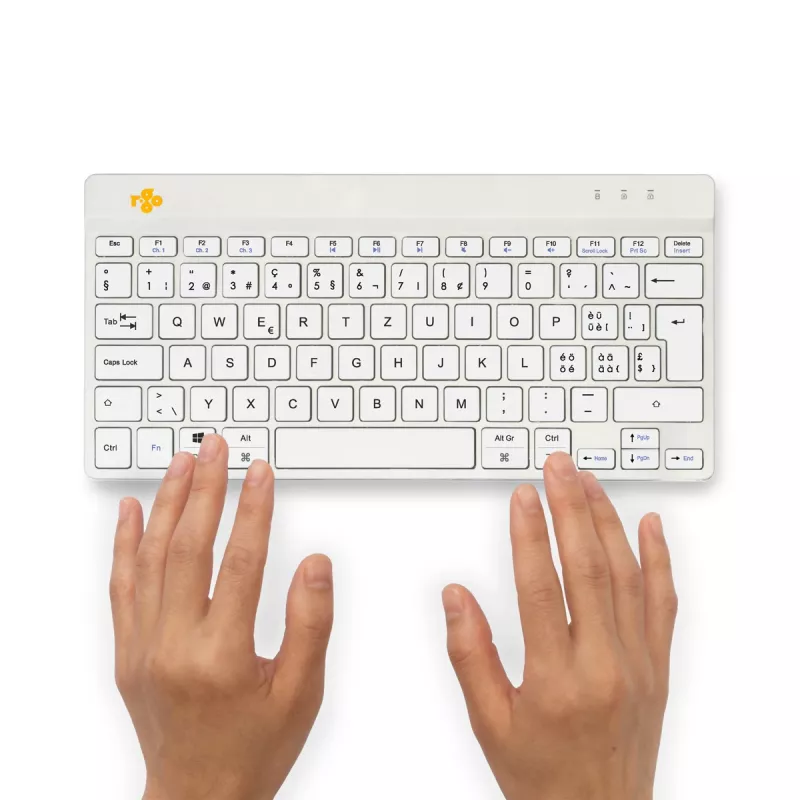 Ergonominė klaviatūra R-Go Compact Break, kompaktiška su pertraukų programine įranga, QWERTZ (CH), Bluetooth, balta
