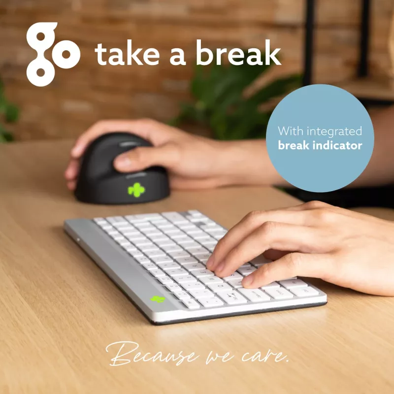 Ergonominė klaviatūra R-Go Compact Break, kompaktiška su pertraukų programine įranga, QWERTZ (CH), Bluetooth, balta