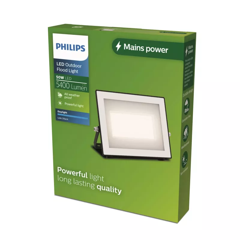 Philips Lois lauko sieninis šviestuvas 50W LED, juodas metalinis korpusas, 220–240V, nekeičiamas LED