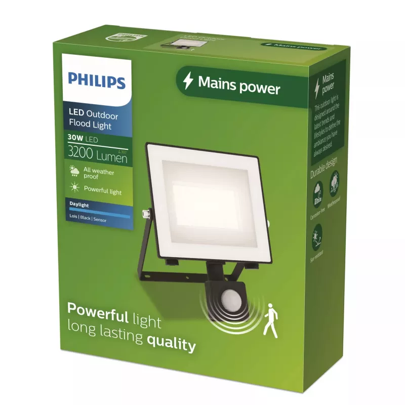 Philips Lois 30W LED lauko sieninis šviestuvas, juodas, metalinis korpusas, 220-240V, nekeičiamas LED