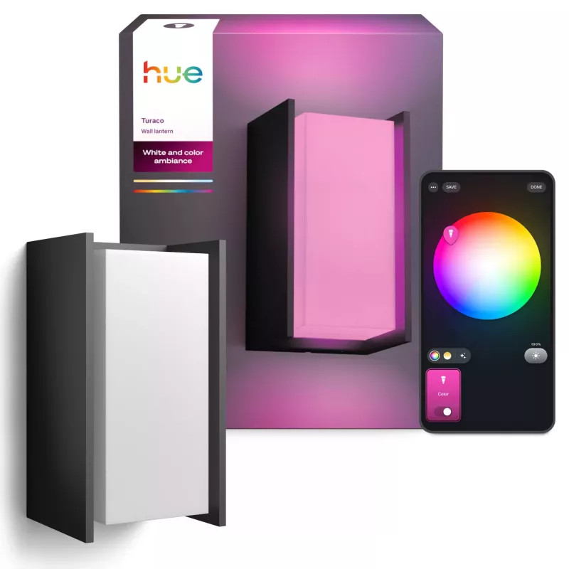 Signify Philips Hue Turaco lauko sieninis šviestuvas – balta ir spalvota šviesa, antracitas, Bluetooth/Zigbee, aliuminis