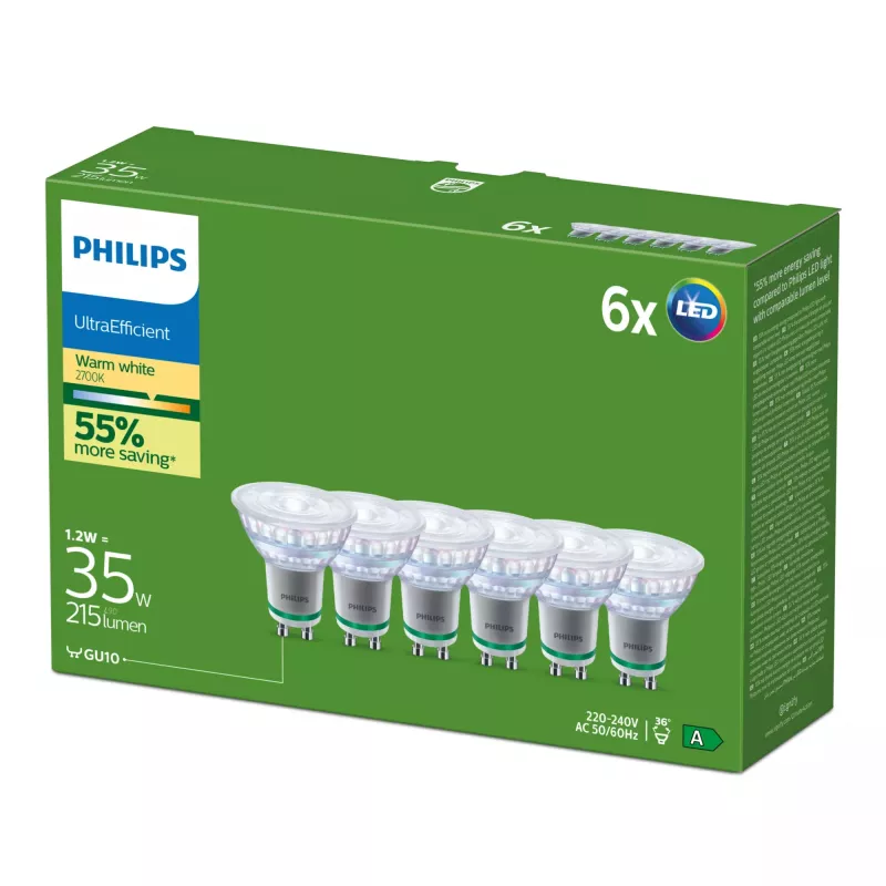 LED lemputė Philips GU10 1.2 W 215 lm Šilta balta 36° CRI 80