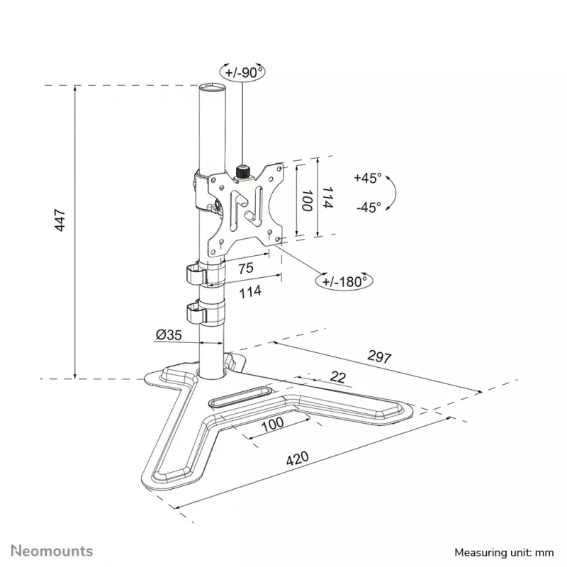 Monitorio stovas Neomounts DS45-600BL1 vienam ekranui 10–32 colių, VESA 75x75–100x100, iki 9 kg, laisvai pastatomas, juodas