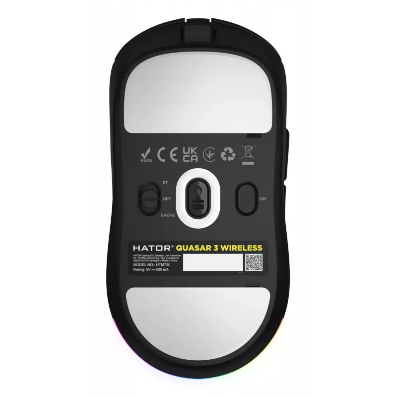 HATOR Quasar 3 Wireless žaidimų pelė ambidekstrinė RF belaidė + Bluetooth + USB Type-A optinė 12000 DPI