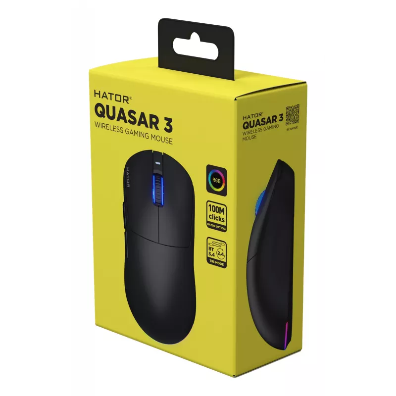 HATOR Quasar 3 Wireless žaidimų pelė ambidekstrinė RF belaidė + Bluetooth + USB Type-A optinė 12000 DPI