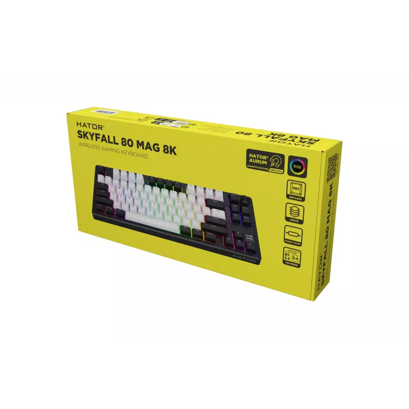Belaidė žaidimų klaviatūra HATOR Skyfall 80 MAG ULTIMA 8K, magnetiniai jungikliai, QWERTY US English, juoda/balta