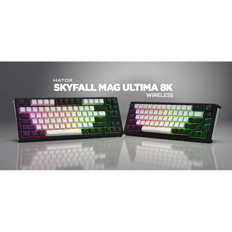Belaidė žaidimų klaviatūra HATOR Skyfall 80 MAG ULTIMA 8K, magnetiniai jungikliai, QWERTY US English, juoda/balta