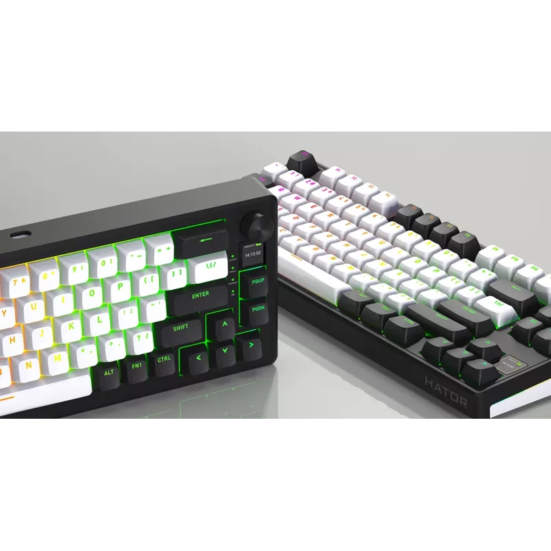 Belaidė žaidimų klaviatūra HATOR Skyfall 80 MAG ULTIMA 8K, magnetiniai jungikliai, QWERTY US English, juoda/balta