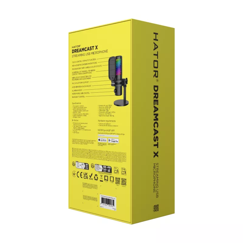 Mikrofonas HATOR Dreamcast X, Juodas, -32 dB, 20–16000 Hz, 16 bit, 96 kHz, 70 dB