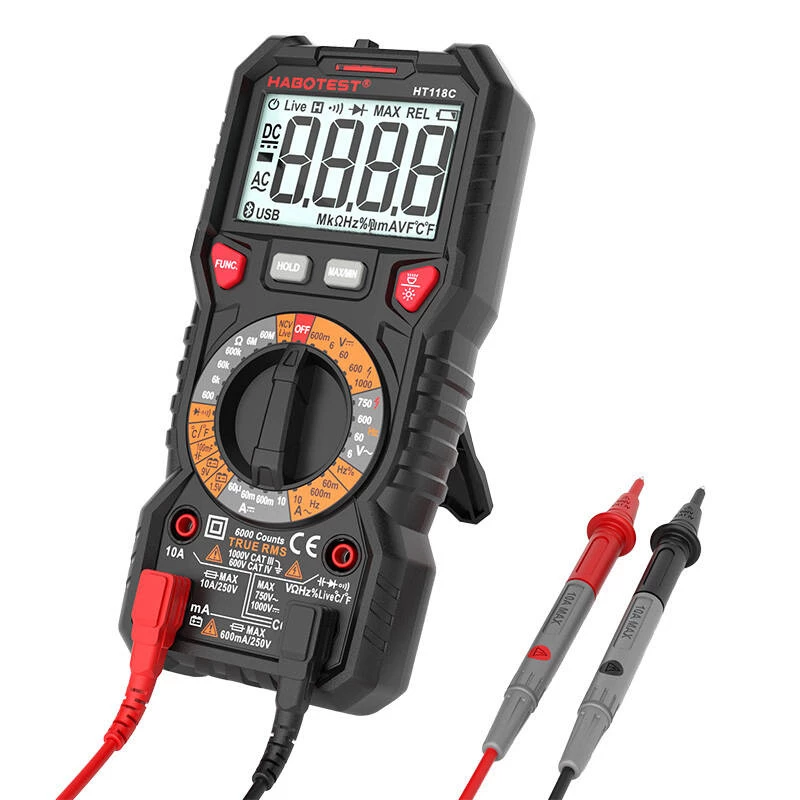 Skaitmeninis multimetras su žibintuvėliu Habotest HT118C, True RMS, NCV, akumuliatorių testavimas