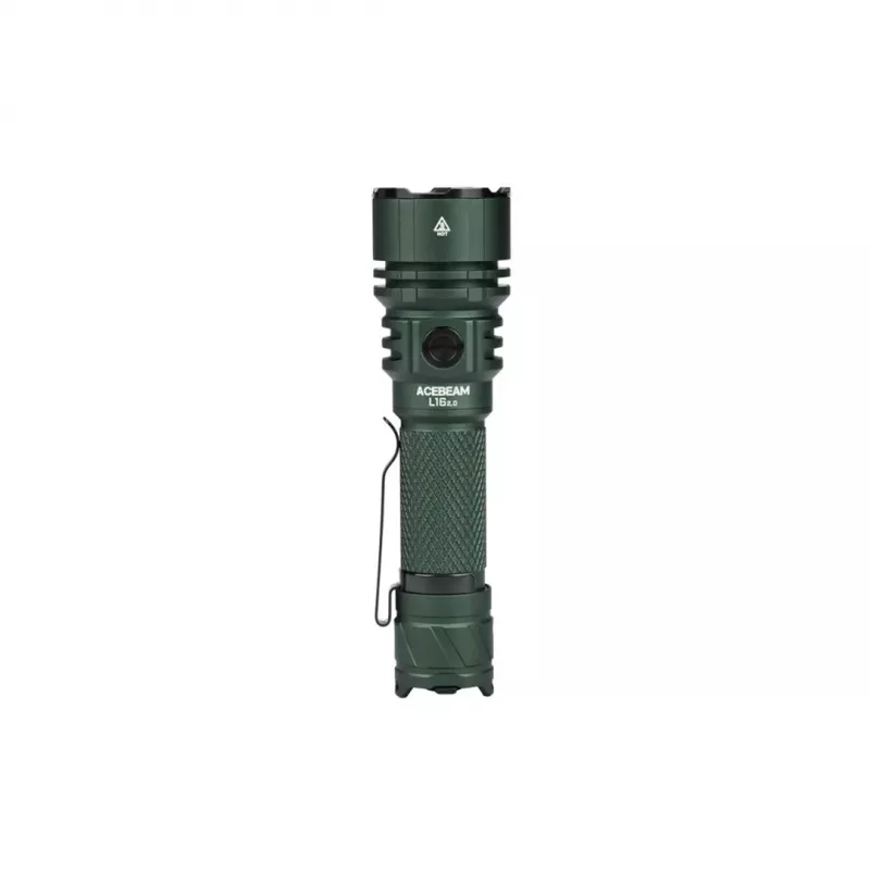 Rankinis žibintuvėlis AceBeam L16 2.0 Green – įkraunamas 21700 Li‑Jon, 5000 mAh, iki 2100 lm, IP68, 7 šviesos lygių