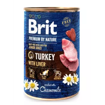Šlapias šunų ėdalas Brit Premium by Nature Junior – Kalakutiena su kepenėlėmis, 400 g skardinė, 78% drėgmė