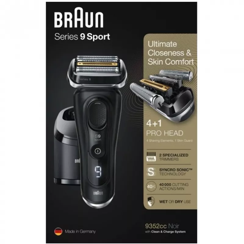 Braun Series 9 9352cc Sport Folijos Skustuvas Su Trimeriu Juodai Pilkas