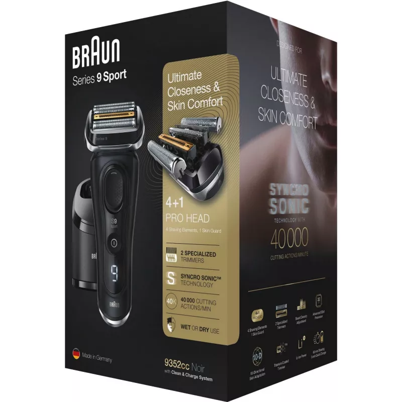 Braun Series 9 9352cc Sport Folijos Skustuvas Su Trimeriu Juodai Pilkas