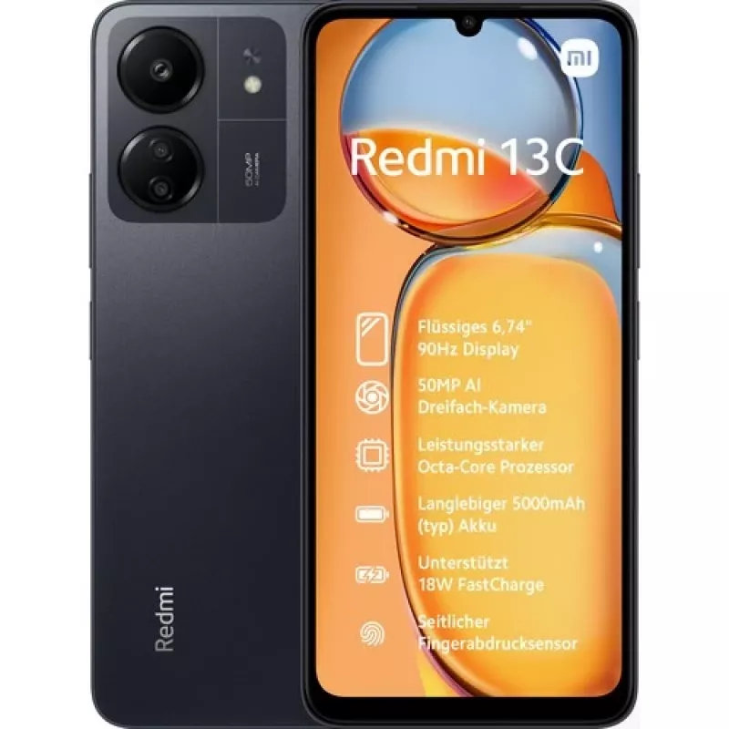 Xiaomi Redmi 13C 4G išmanusis telefonas, Dual-SIM, 4 GB RAM / 128 GB vidinė atmintis, microSD lizdas, 6.74 col. LCD ekranas, 1600x720 pikselių (90 Hz)