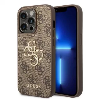 GUESS Dėklas Guess GUHCP15L4GMGBR iPhone 15 Pro 6,1 ruda | ruda kietas dėklas 4G Big Metal Logo