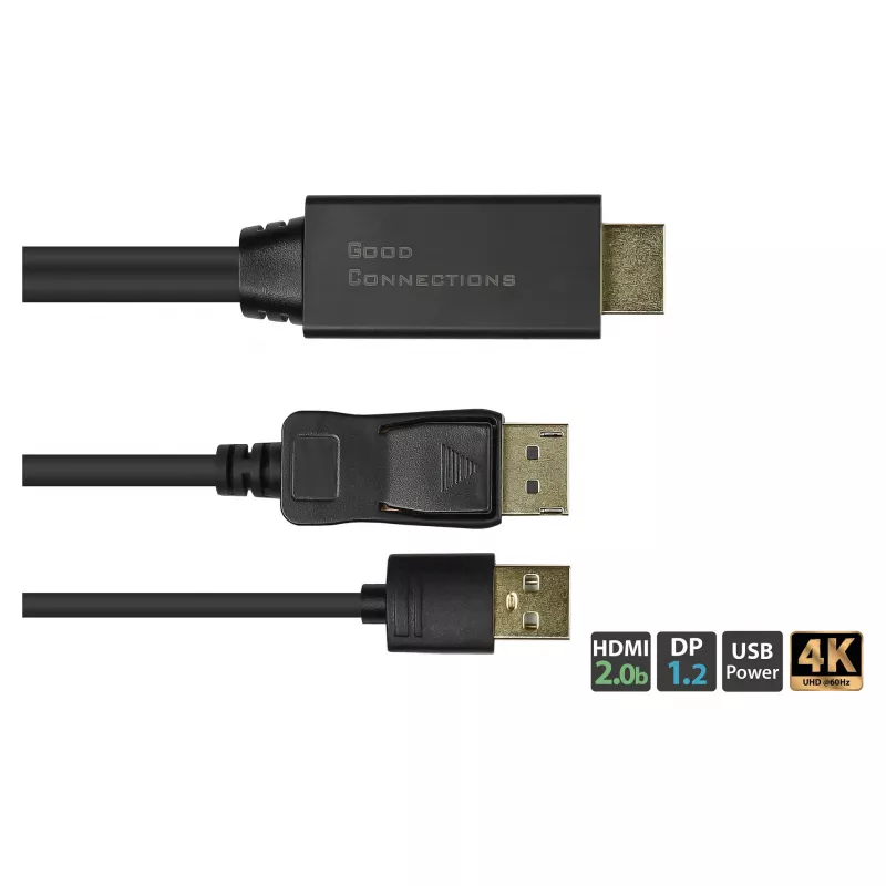 Alcasa HDMI-DP020 vaizdo kabelio adapteris 2 m HDMI A tipo – DisplayPort juodas