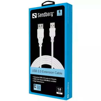 SANDBERG USB kabelis - USB (motina) į USB (tėvas) - 1,8 m