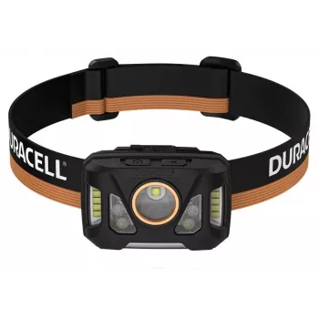 Duracell DH1000R — juodai oranžinė įkraunama galvos lemputė, laisvų rankų apšvietimas