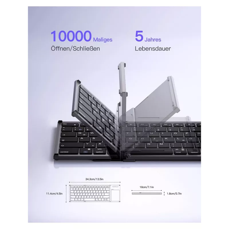 Inateck KB06101_PLIKINĖ PILKA belaidė klaviatūra RF + Bluetooth, QWERTZ išdėstymas, juoda