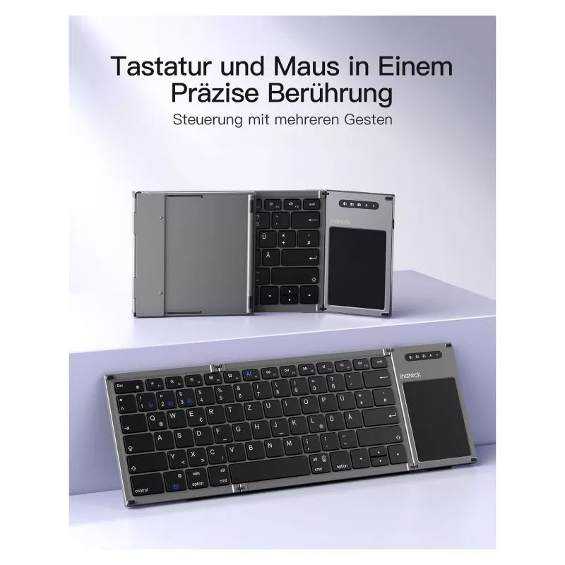 Inateck KB06101_PLIKINĖ PILKA belaidė klaviatūra RF + Bluetooth, QWERTZ išdėstymas, juoda