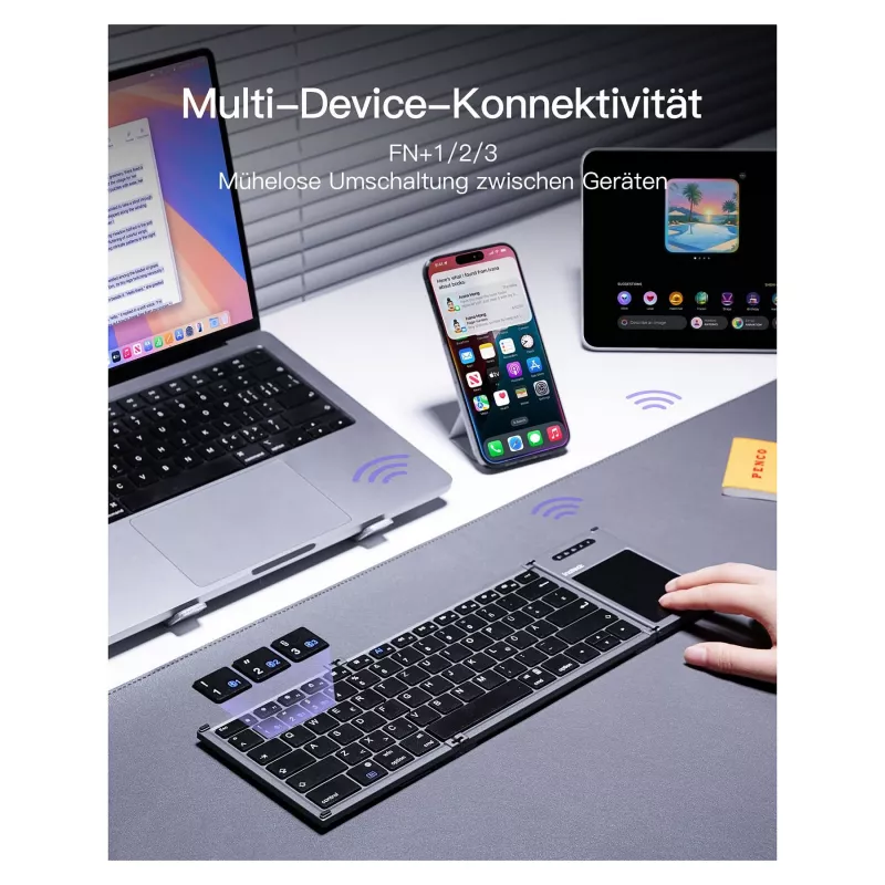Inateck KB06101_PLIKINĖ PILKA belaidė klaviatūra RF + Bluetooth, QWERTZ išdėstymas, juoda