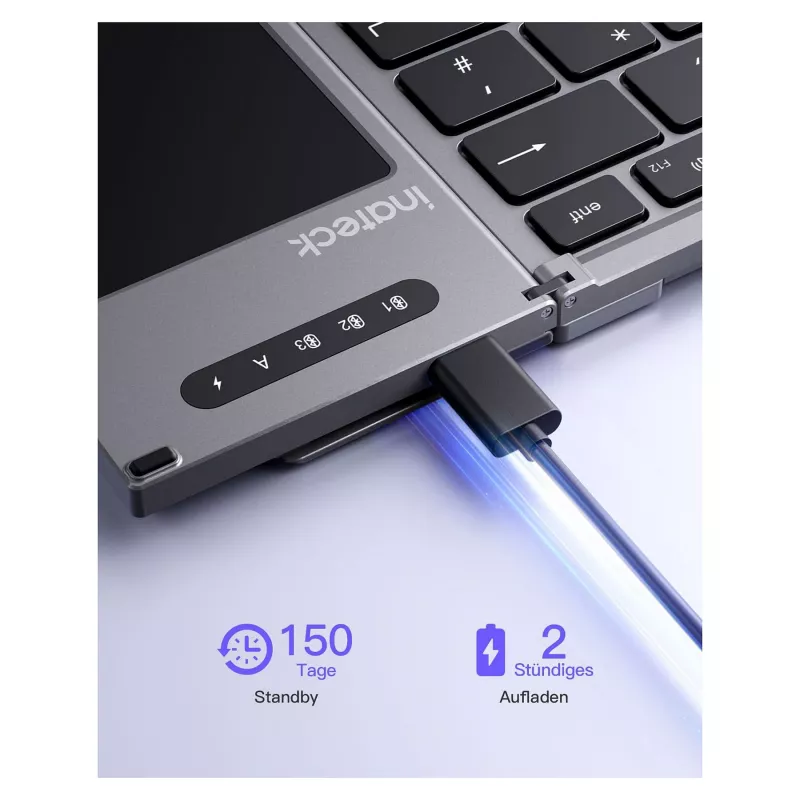 Inateck KB06101_PLIKINĖ PILKA belaidė klaviatūra RF + Bluetooth, QWERTZ išdėstymas, juoda