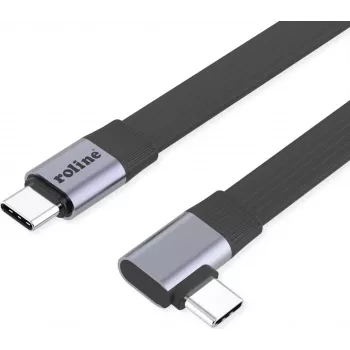 ROLINE USB4-2.0 laidas (80 Gbit/s), plokščias ST/ST, tiesus-90° kampu, 0,13 m (11.02.9099)