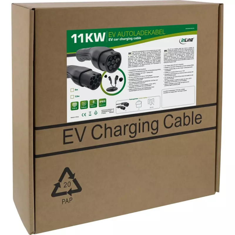 InLine 16272I Elektromobilio įkrovimo kabelis, 2 tipas, 11 kW, 3 fazės, 2,5 m