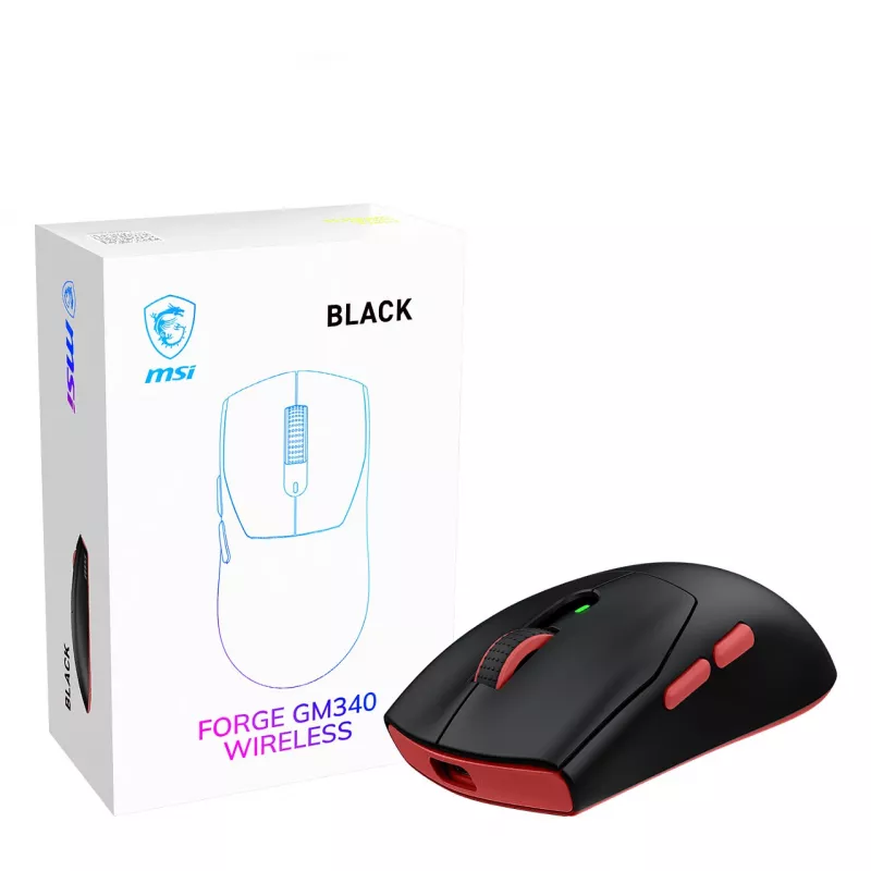 MSI Forge GM340 belaidė žaidimų pelė, ambidekstrinė, optinė, 12000 DPI, juoda